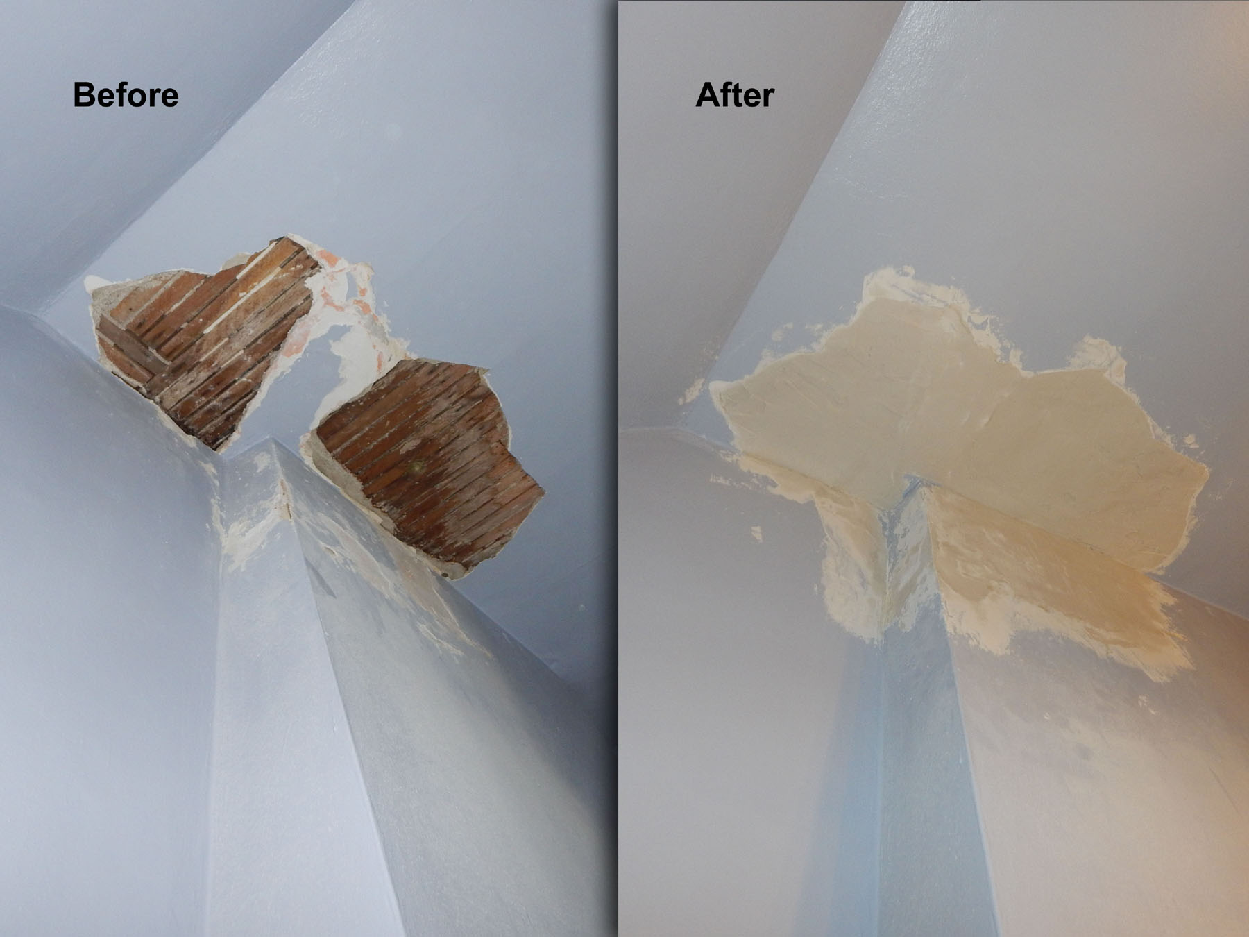 Before and After comparison of a Plaster Repair project